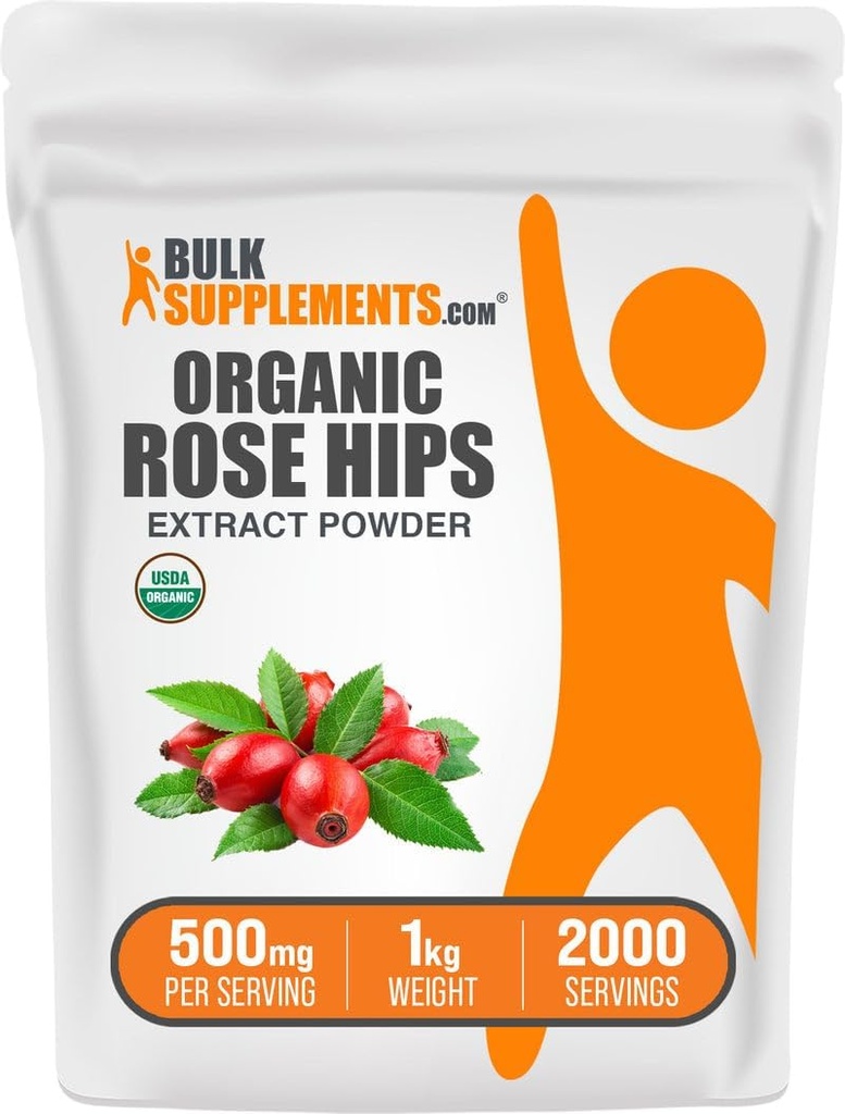 BulkSupplements.com Organic Rosehip Extract Powder - Rose HIPS Supplement, Rosehip Powder - Herbal Supplement, Antioxidants Source - Gluten Free, 500mg per Serving, 1kg (2.2 lbs) (Pack of 1)