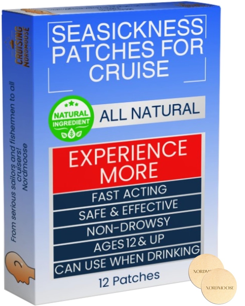 Sea Sickness Patches for Cruise - All Natural Motion Sickness Relief for Cruise - Non Drysy Behind Ear Seasickness Solution for Cruise