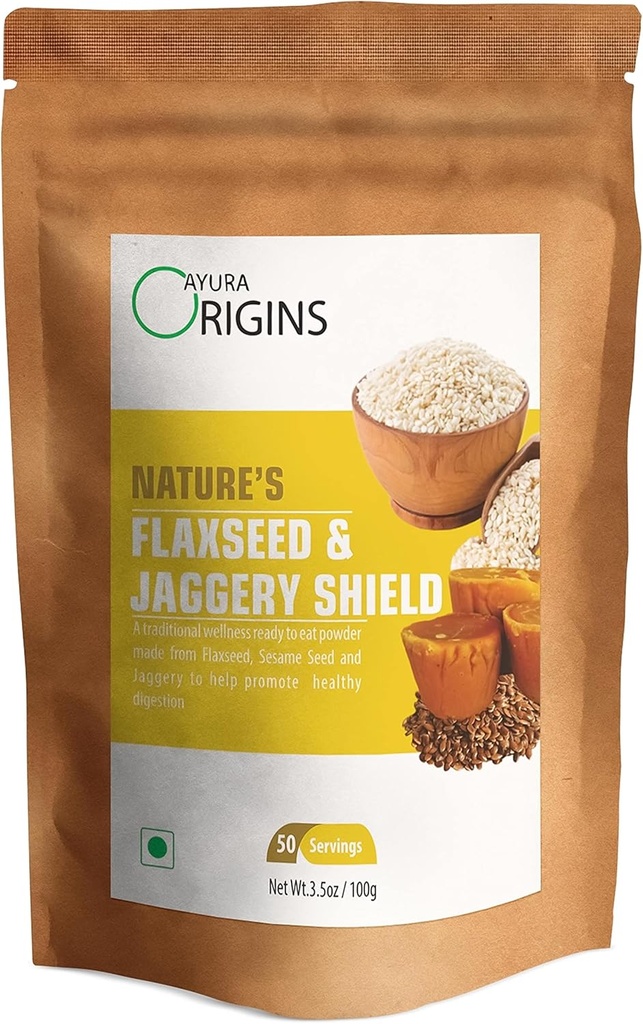 Nature's Flaxseed & Jaggery Shield (3,53 oz - 50 Servations) - Συμπληρώματα για την ανακούφιση από το αέριο και τον έλεγχο IBS - Υποστηρίζει την υγεία και την πέψη