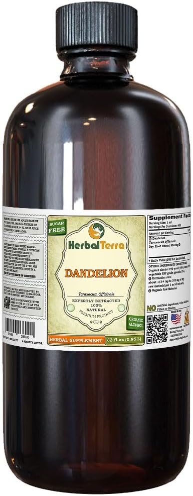 Dandelion (Taraxacum Officinale) Βάμμα, Βιολογικές Αποξηραμένες Ρίζες Υγρό Εκχύλισμα (Όνομα: HerbalTerra, Περήφανα Κατασκευασμένο στις ΗΠΑ) 32 fl.oz (0,95 l)
