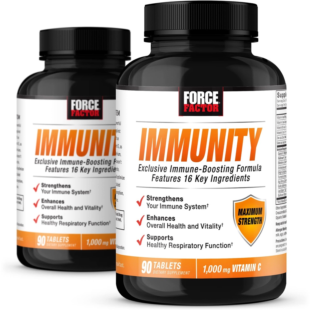 FORCE FACTOR Ανοσία, ανοσοενισχυτής υποστήριξης με Elderberry και 1000mg βιταμίνης C, Plus Βιταμίνη D, Ψευδάργυρος, Προβιοτικά, Αντιοξειδωτικά, και Echinacea για την άμυνα της ανοσοποιητικής υγείας, 90 Count (Pack of 2)