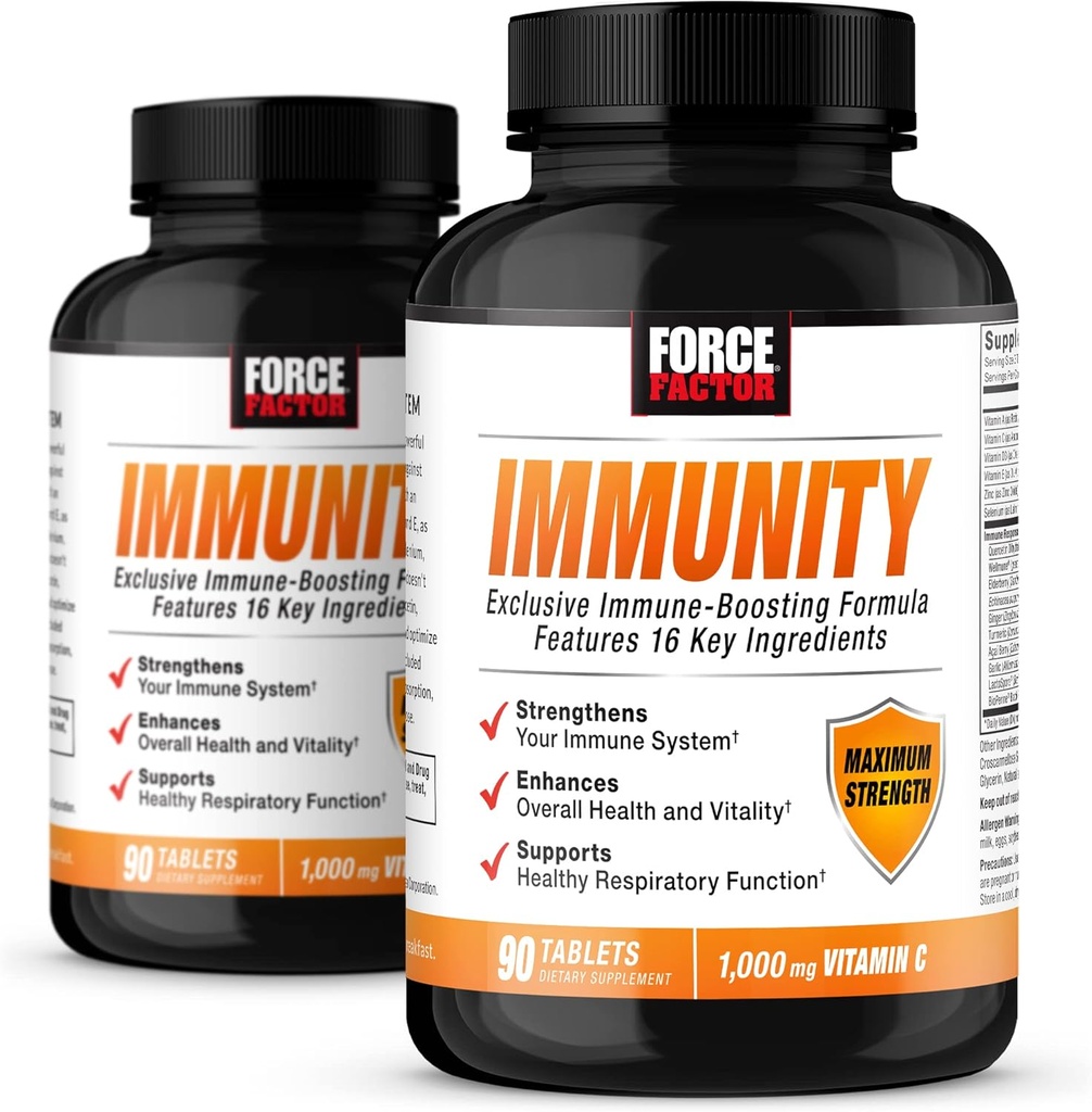 FORCE FACTOR Immunity, Immune Support Booster with Elderberry and 1000mg of Vitamin C, Plus Vitamin D, Zinc, Probiotics, Antioxidants, and Echinacea for Immune Health Defense, 90 Count (Pack of 2)