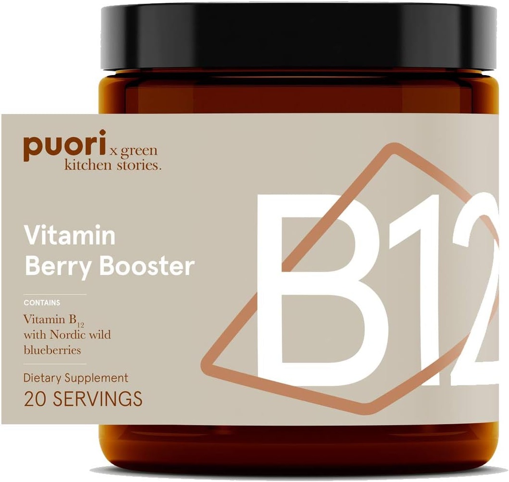 Puori Vegan Vitamin B12 Berry Booster Powder - 20 Servings - B12 με σκανδιναβικά άγρια βατόμουρα – High in Flavonides - for Normal Energy Production and Metvolation - Γαλακτοκομικά, Χορτοφαγικά, Μη ΓΤΟ