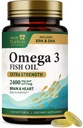 Omega 3 Fish Oil 2400 mg - Τρίκλινη δύναμη Omega-3 συμπληρώματα - Φυσική εγκεφαλική καρδιά Υγεία & ανοσοποιητική υποστήριξη - Λιπαρά οξέα με EPA & DHA - Άγρια πιασμένο καθαρισμένο ιχθυέλαιο συμπλήρωμα - 120 Softgels