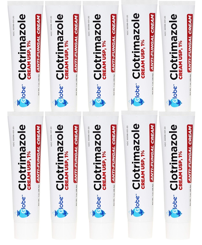 Globe Clotrimazole Αντιμυκητιασική Κρέμα 1% USP, 1 oz (10 Pack), Αντιμυκητιασική Θεραπεία, Ανακουφίζει φαγούρα, κάψιμο, ρωγμή και κλιμάκωση Associated Athletes Foot, Jock Itch, Ringworm και More