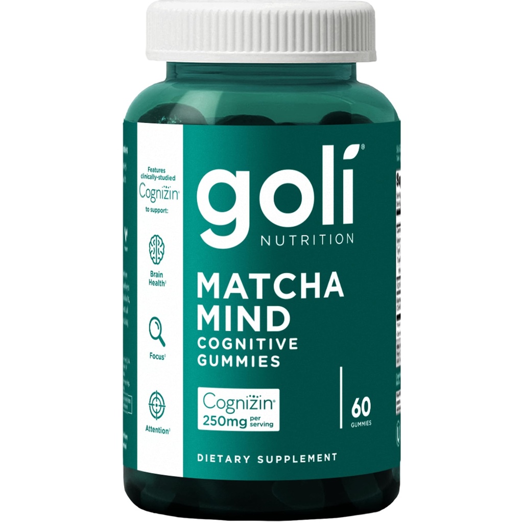 Goli Matcha Mind Gummies - 60 Count - Πράσινο Τσάι Φύλλα σκόνη με Cognizin για Εστίαση, Προσοχή και Εγκεφαλική Υγεία, Vegan, Μη ΓΤΟ, Χωρίς Γλουτένη & Ζελατίνη Δωρεάν.