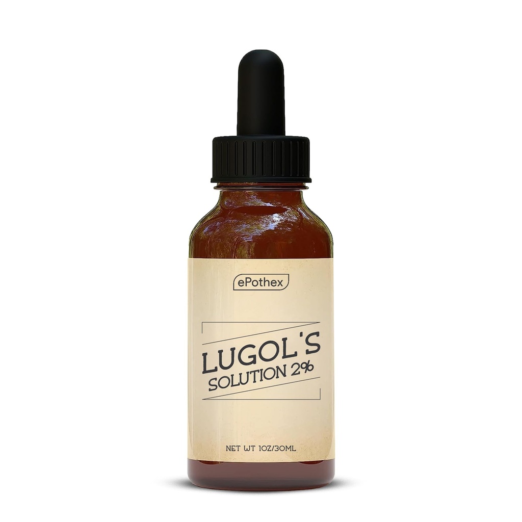 EPOTHEX Lugol's Solution 2% 1oz Glass Dropper Bottle. Contains Potassium Iodide and Iodine, 30ml