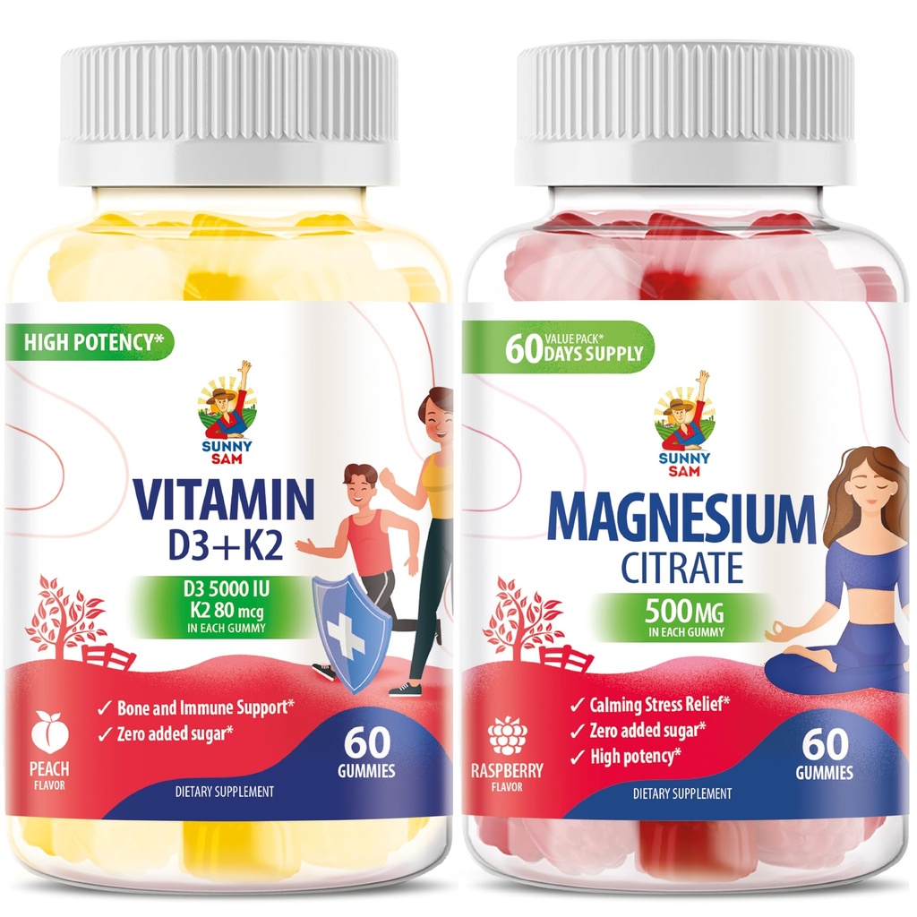 Βιταμίνη D3 K2 Gummies 5000 IU - Ανοσοποιητική & Μάγνιο για Παιδιά & Ενήλικες - 500mg