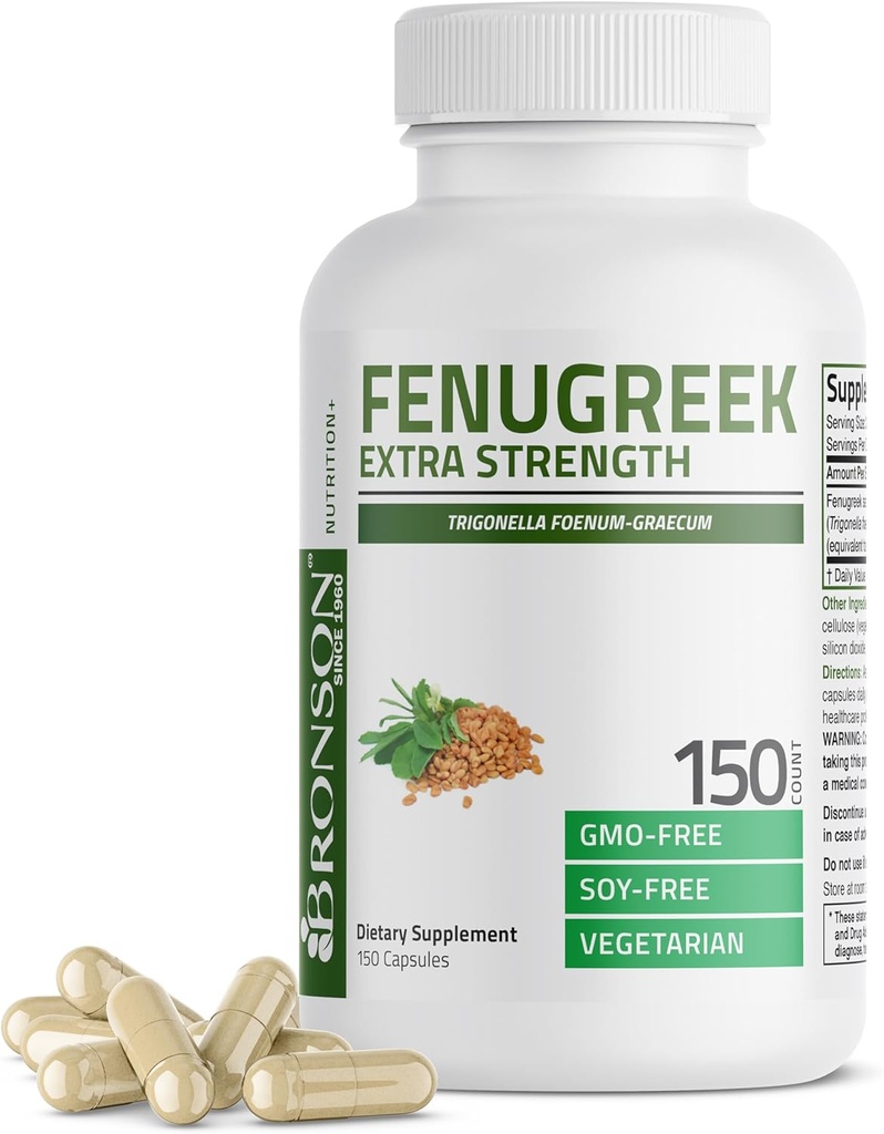 Bronson Fenugreek Σπόροι σκόνη κάψουλες επιπλέον δύναμη, Trigonella Foenum-Graecum, μη ΓΤΟ, χωρίς σόγια, χορτοφάγοι, 150 κάψουλες
