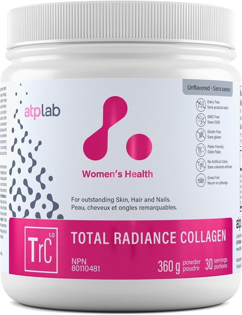 ATP LAB Total Radiance Collagen Powder, Unflavoured, 360g - Premium Hydrolyzed Collagen Peptides για γυναίκες - Vegan-Friendly Collagen Protein Powder, Υποστήριξη για το δέρμα, τα μαλλιά και τα νύχια