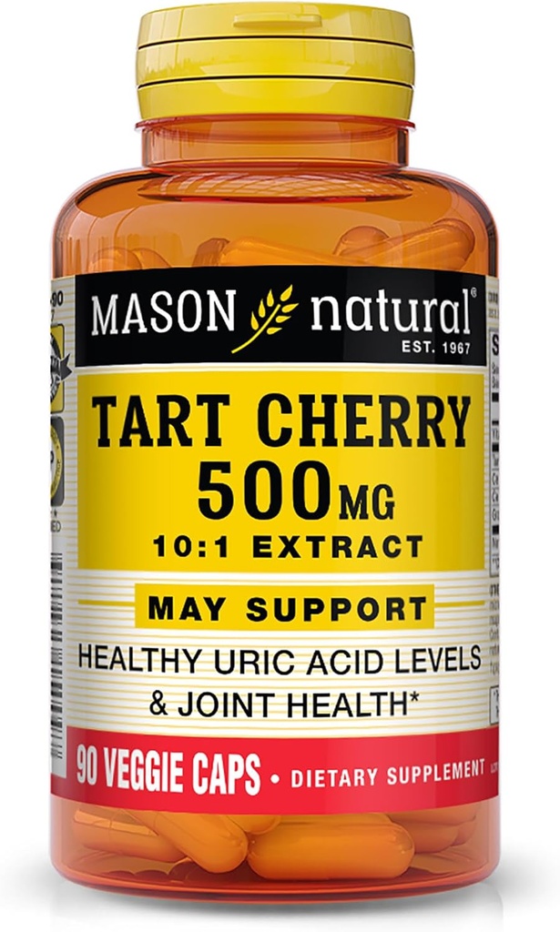 MASON NATURAL Tart Cherry 500 mg 10:1 Extract Veggie Caps - Υποστηρίζει υγιή επίπεδα ουρικού οξέος & κοινή υγεία *, 90 κάψουλες