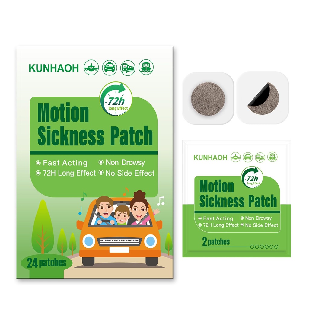 (2026 New) Motion Sickness Patches Non Drowsy, 100% Natural Sea Sickness Patch(Efficient– Lasts 72 Hours)-for Car Airplane Ship Altitude Sickness(Travel Essentials)-for Adults and Kids(24 Count)