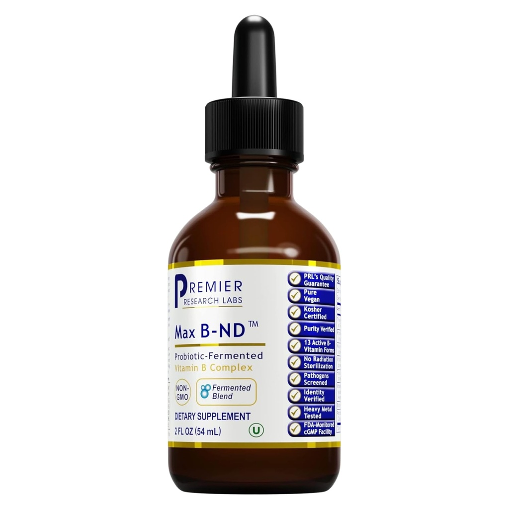 Premier Research Labs Max B-ND Liquid Vitamin - B-Complex για την υγεία του ήπατος και του εγκεφάλου - Υπογλώσσιες σταγόνες για την ενέργεια, ανοσοποιητική και επιδερμική υποστήριξη - 2 fl oz - Thiamin, B12, B6 & More - για άνδρες, γυναίκες