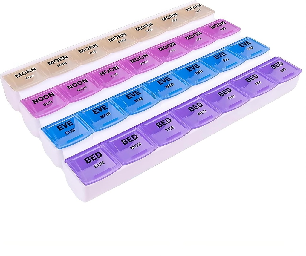 Apex 7-Day Mediplanner Pill Organizer, Weekly Pill Organizer, 4 φορές A Day Color-Coded, Easy-Open, See-Through Lids, Organized Medication or Vitamins by AM, PM, Evening and Bedtime