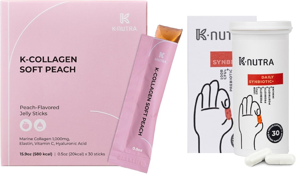 Καθημερινά Synbiotic+ (30 Caps) 100B CFU, Kimchi Postbiotic & K-Collagen Μαλακό Κολλαγόνο Ροδάκινου (30 Sticks) - Digestive & Skin Health