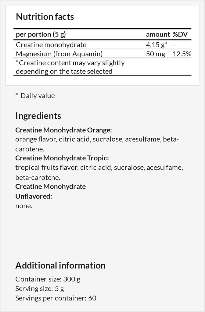 Creatine Powder 300g - Creatine Monohydrate 4150 mg με Magesium per Serving - 60 Servings per Pack - for High-Intensity Exercise Support - Watermelon Flavour - by MZ