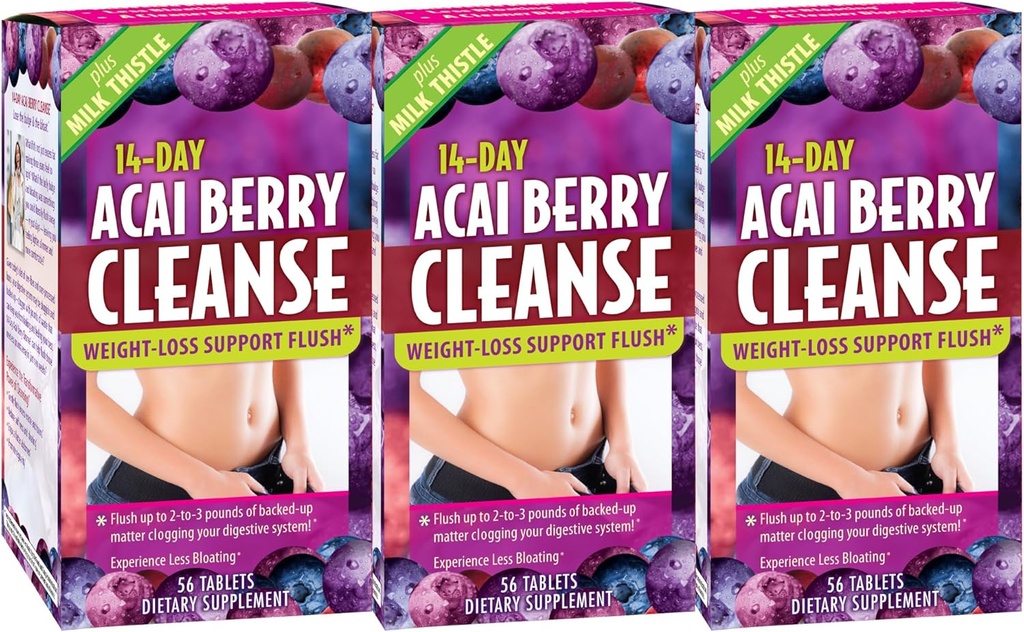 Εφαρμοσμένη Διατροφή 14-Day Acai Berry Cleanse - 56 δισκία, συσκευασία των 3 - Βάρος-Χαμένη Υποστήριξη Φλος + Γαϊδουράγκαθο Γάλα - 84 Σύνολο Μερίδες