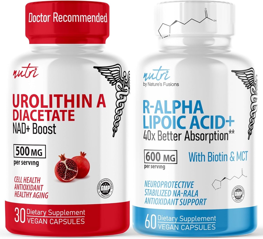 Σύντηξη της φύσης Ουρολιθίνη Α Διοξική 500mg & R Άλφα Λιποϊκό Οξύ 600mg (60 κάψουλες) - Αντιοξειδωτικό/Ενεργητικό Δεμάτιο