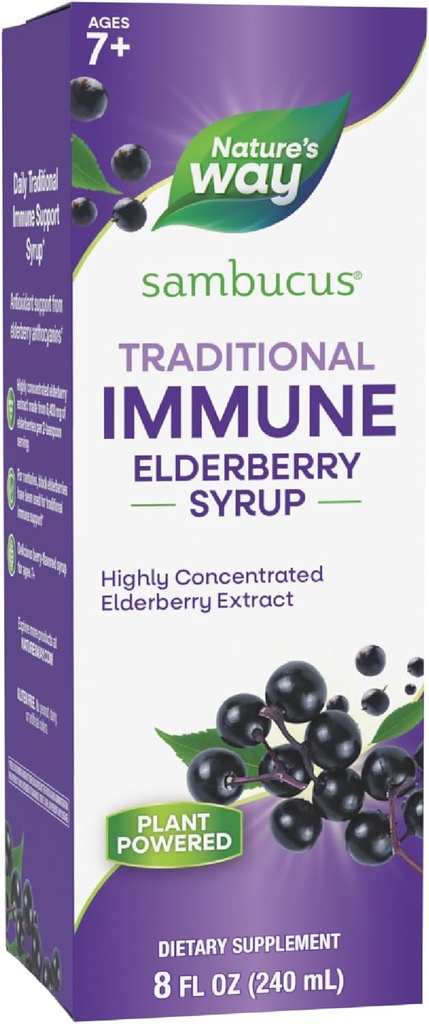 Nature’s Way Sambucus Elderberry Traditional Immune Syrup, Εξαιρετικά συμπυκνωμένο Black Elderberry Extract, Traditional Immune Support*, Delicious Berry Flavored, 8 Fl Oz (Packaging May Vary)