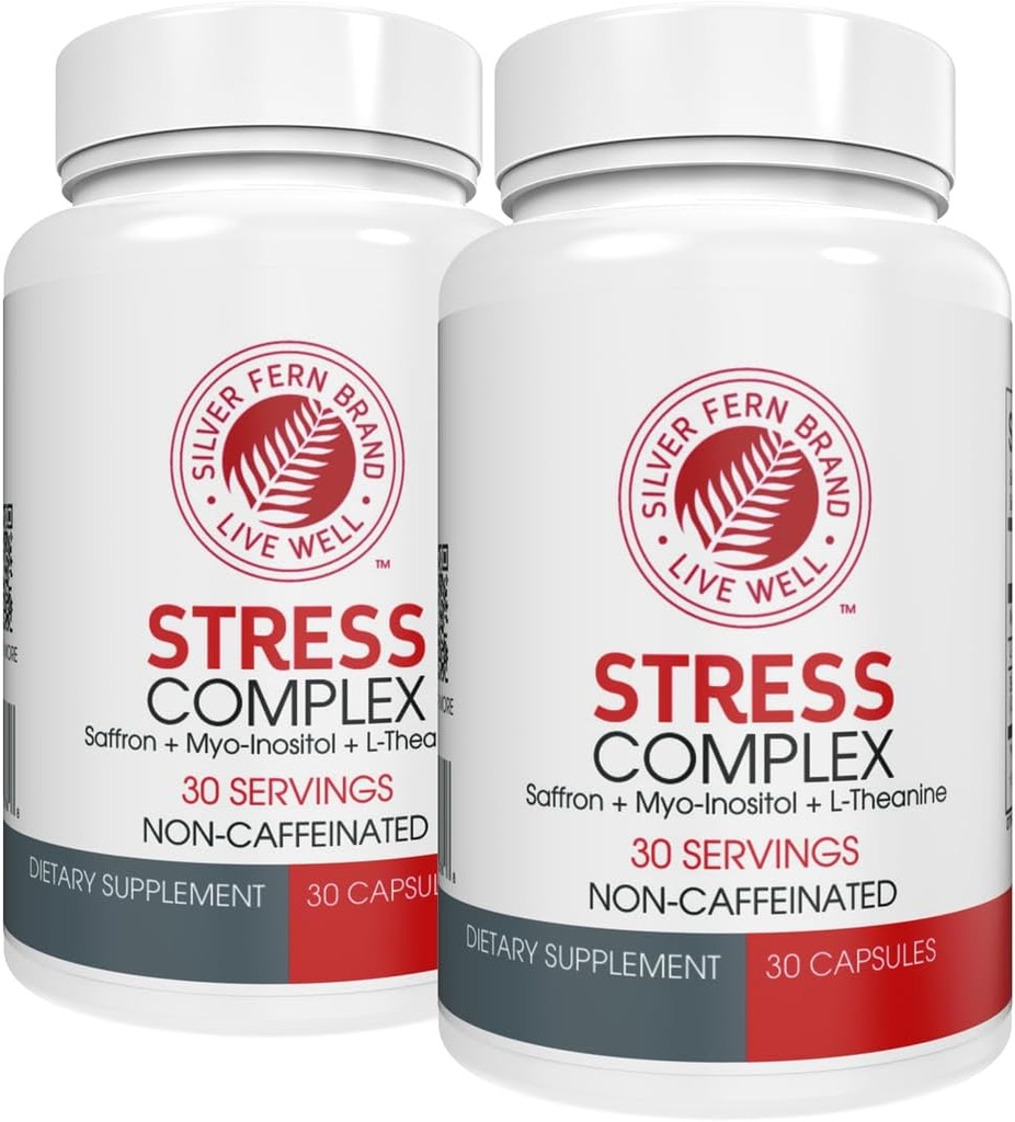 Silver Fern Stress Complex Supplement - Χωρίς καφεΐνη - Sleep, Worry, Mood & More - με Συμπληρώματα Saffron, L-Theanine Supplement, & Myo-inositol - Natural Stress Relief Supplement (Pack of 2)