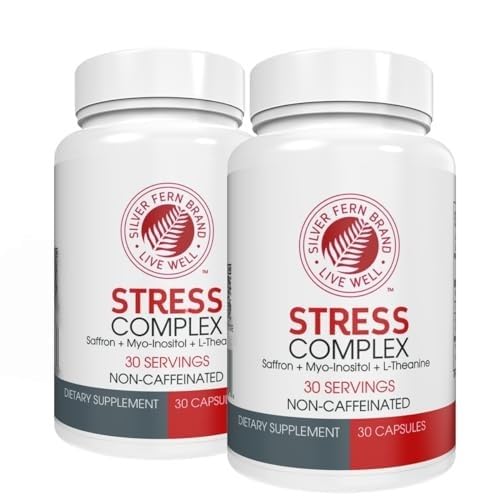Silver Fern Stress Complex Supplement - Without Caffeine - Sleep, Worry | Mood & More - with Saffron Supplements, L-Theanine Supplement, & Myo-inositol - Natural Stress Relief Supplement (Pack of 2)