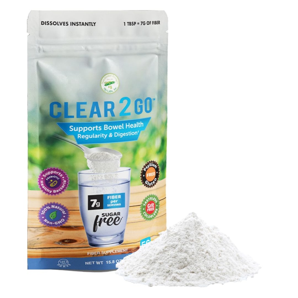 Nutritional Designs Prebiotic Fiber Supplement Powder - Inulin Soluble Fiber - All Natural Sugar & Gluten Free Dietary Fiber - Daily Fiber for Bowel Health Clear 2 Go - 15.8 Oz