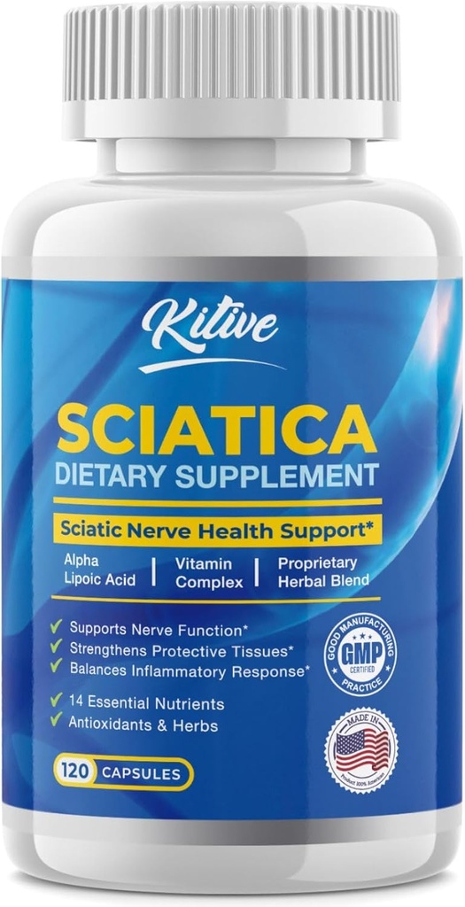 Sciatic Nerve Relief: Advanced Support Sciatica – Poent Alpha Lipoic Acid & Turmeric & Herbal Relief Ingredients – Κατασκευασμένο στις ΗΠΑ, 120 κάψουλες (120 Count (Pack of 1), Unflaved)