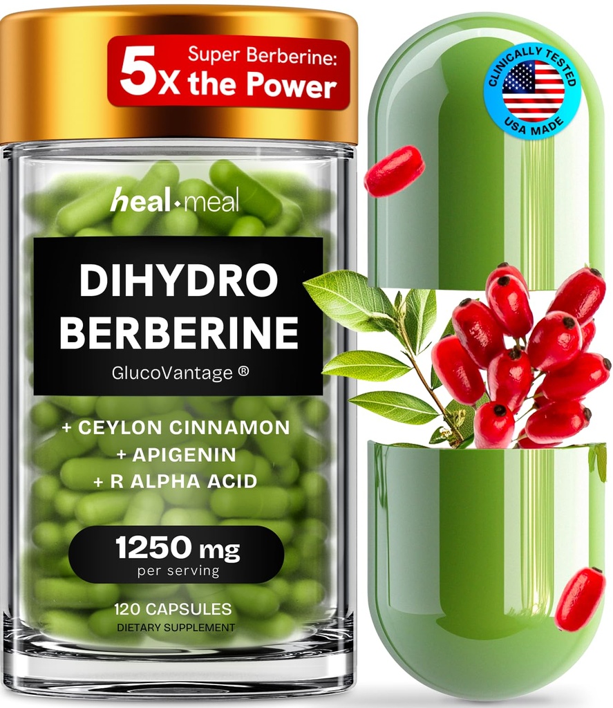 Συμπλήρωμα διυδροβερβερίνης - Dehydro Berberine Organic - Super Berberine Supplement with Ceylon Cinnamon & R Alpha Lipoic Acid & Apigenin - Hydroberberine 120 caps (1 Pack)