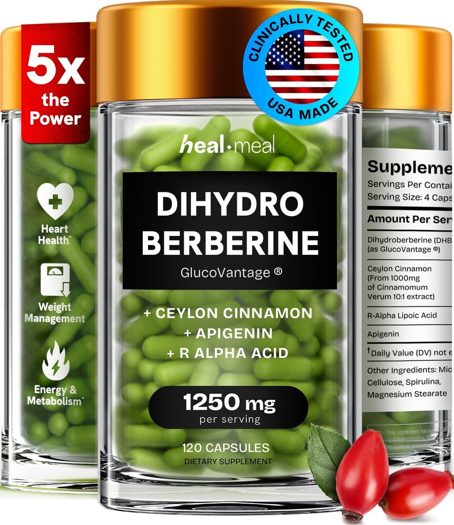 Συμπλήρωμα διυδροβερβερίνης - Dehydro Berberine Organic - Super Berberine Supplement with Ceylon Cinnamon & R Alpha Lipoic Acid & Apigenin - Hydroberberine 120 caps (1 Pack)