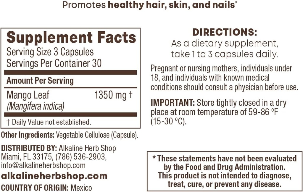 Alkaline Herb Shop Mango Leaf συμπλήρωμα 90 κάψουλες