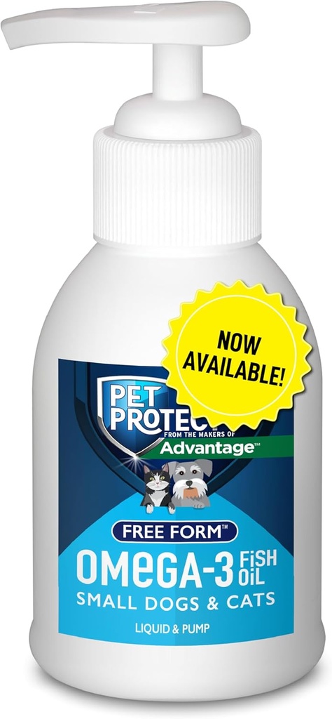 Pet Protect Cat & Small Dog Omega-3 συμπλήρωμα, ιδιόκτητη δωρεάν μορφή Blend, υποστηρίζει μια κανονική φλεγμονή απόκριση, αντλία υγρών, 4-oz.