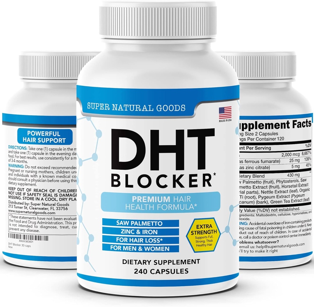 DHT Blocker - συμπλήρωμα ανάπτυξης μαλλιών για τη γενετική λείανση για τους άνδρες και τις γυναίκες - βοηθά την απώλεια μαλλιών & διεγερθεί οζώδης ανάπτυξη με πριόνι Palmetto, βιοτίνη & σίδηρο - συμπληρώματα ανάπτυξης οζώδες χάπια