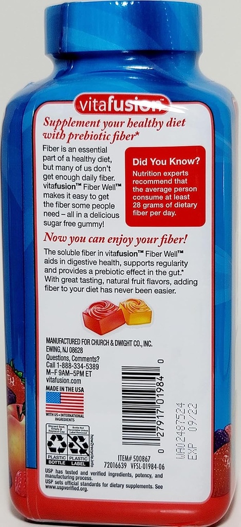 Vitafusion Fiber Well Sugar Free Gummy Βιταμίνη συμπλήρωμα, 220 Ct. 2 Συσκευασία