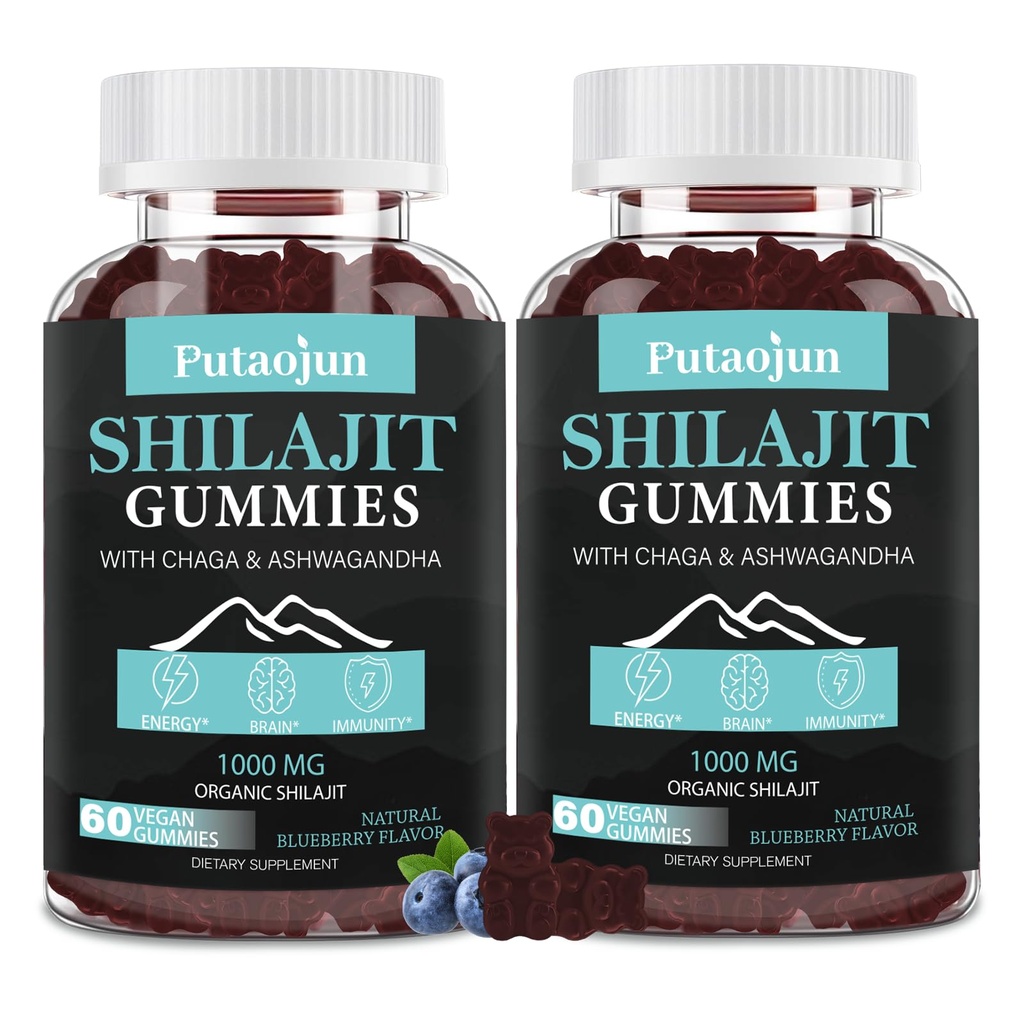 Shilajit Gummies για το Man & Woman. Χρυσοί Σιλατζίτ Γκάμιες των Ιμαλαΐων. 1000mg Pure Shilajit, 200mg Ashwagandha, 200mg Chaga, 100mg Ginseng, 100mg Saw Palmatto, 60mg Μαύρο λάδι σπόρων