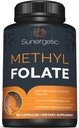 Sunergetic Premium methyl folate Supplement – με μεθυλιωμένη βιταμίνη Β12 και βιταμίνη Β6 – Μεταβολικά Ενεργό Folate ως Magnafolate - Methylfolate 400 mcg ανά Καψάκιο – 60 Κάψουλες