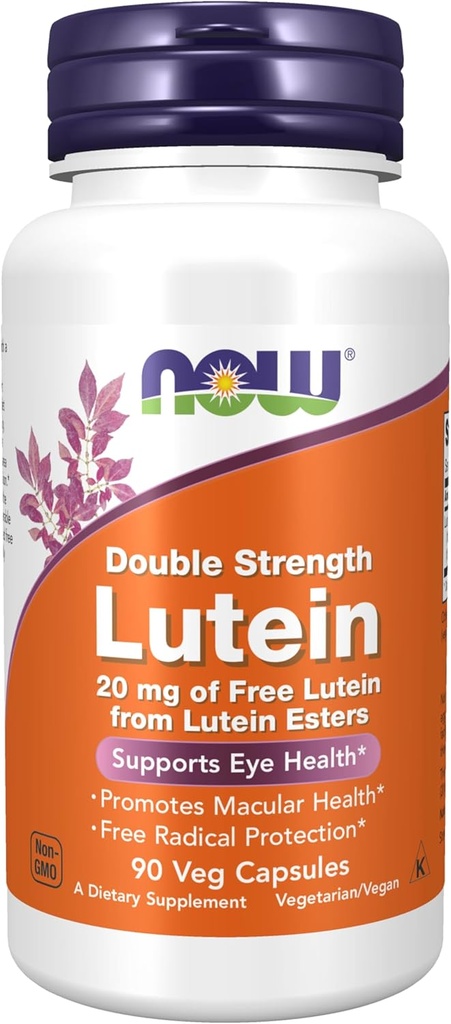 NOW Foods Supplements, Lutein 20 mg with 20 mg of Free Lutein from Lutein Esters, 90 Veg Capsules