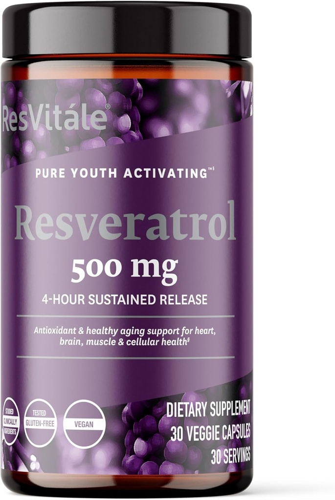 ResVitale ρεσβερατρόλη 500 mg - συμπλήρωμα ρεσβερατρόλης για άνδρες και γυναίκες - 30 κάψουλες Veggie