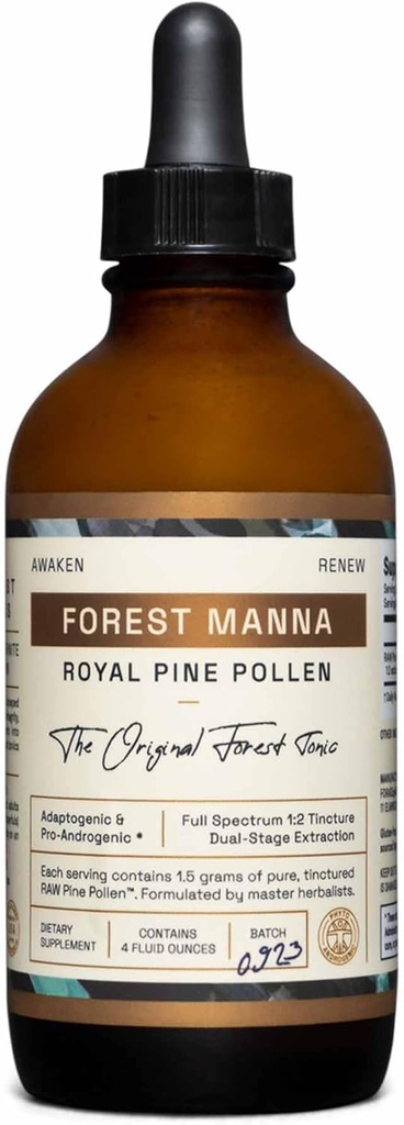 Δάσος Manna Royal Pine Pollen Βάμμα – 1:2 Αληθινή διπλής προέλευσης εξαγωγή – καθαρό RAW Pine Pollen Βάμμα – 4 μπουκάλι ρευστή ουγγιά
