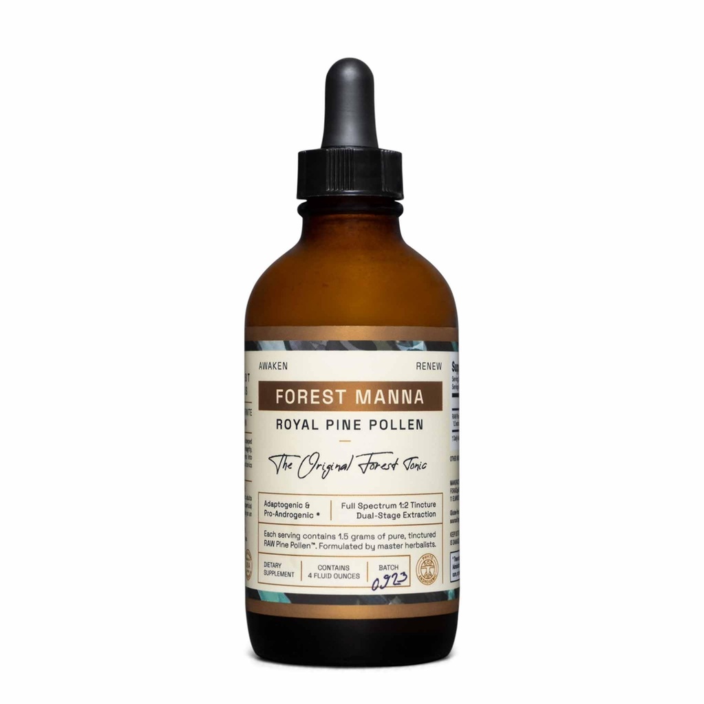 Δάσος Manna Royal Pine Pollen Βάμμα – 1:2 Αληθινή διπλής προέλευσης εξαγωγή – καθαρό RAW Pine Pollen Βάμμα – 4 μπουκάλι ρευστή ουγγιά