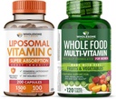 Υγιής ευεξία Liposomal Vitamin C Κάψουλες (200 χάπια 1500mg Buffered) Υψηλή απορρόφηση VIT C + ολόκληρες τροφές πολυβιταμίνη για τις γυναίκες - Φυσικές πολυ βιταμίνες, ορυκτά, οργανικά εκχυλίσματα Bundle