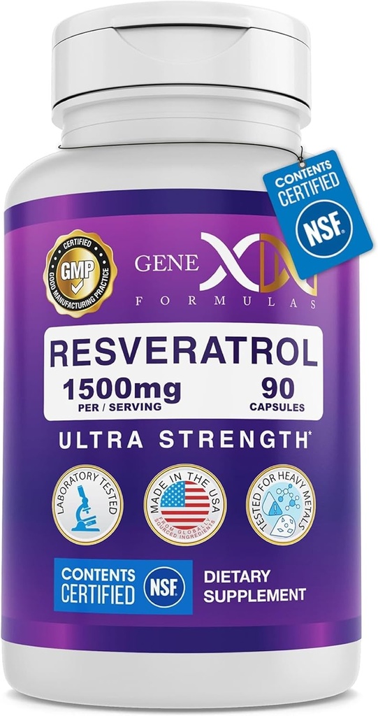 Genex Formulas Resveratrol 1500 mg συμπλήρωμα για την υγιή γήρανση – NSF Certified for Safety, Quality & Label Accurity – Poent Antioxidant & Healthy Aging Formula - Χωρίς γλουτένη 90 Count