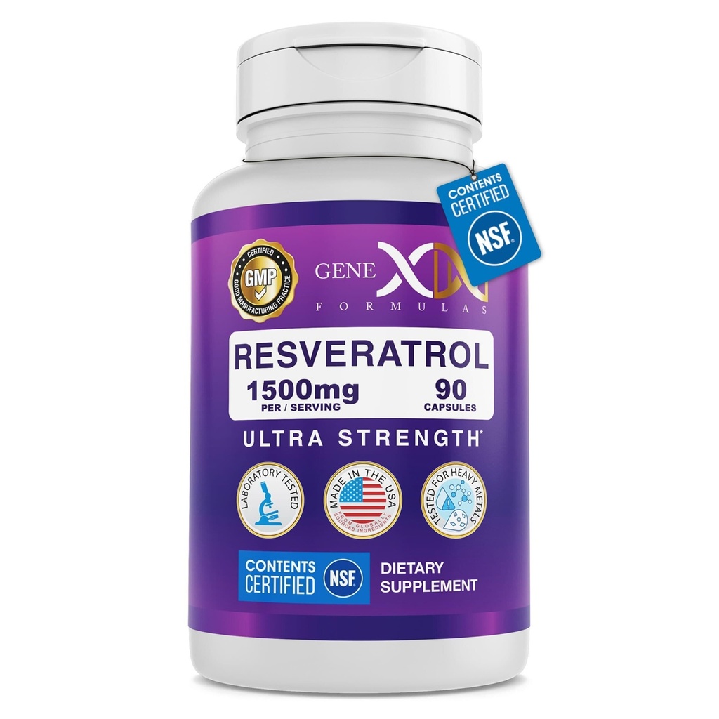 Genex Formulas Resveratrol 1500 mg συμπλήρωμα για την υγιή γήρανση – NSF Certified for Safety, Quality & Label Accurity – Poent Antioxidant & Healthy Aging Formula - Χωρίς γλουτένη 90 Count