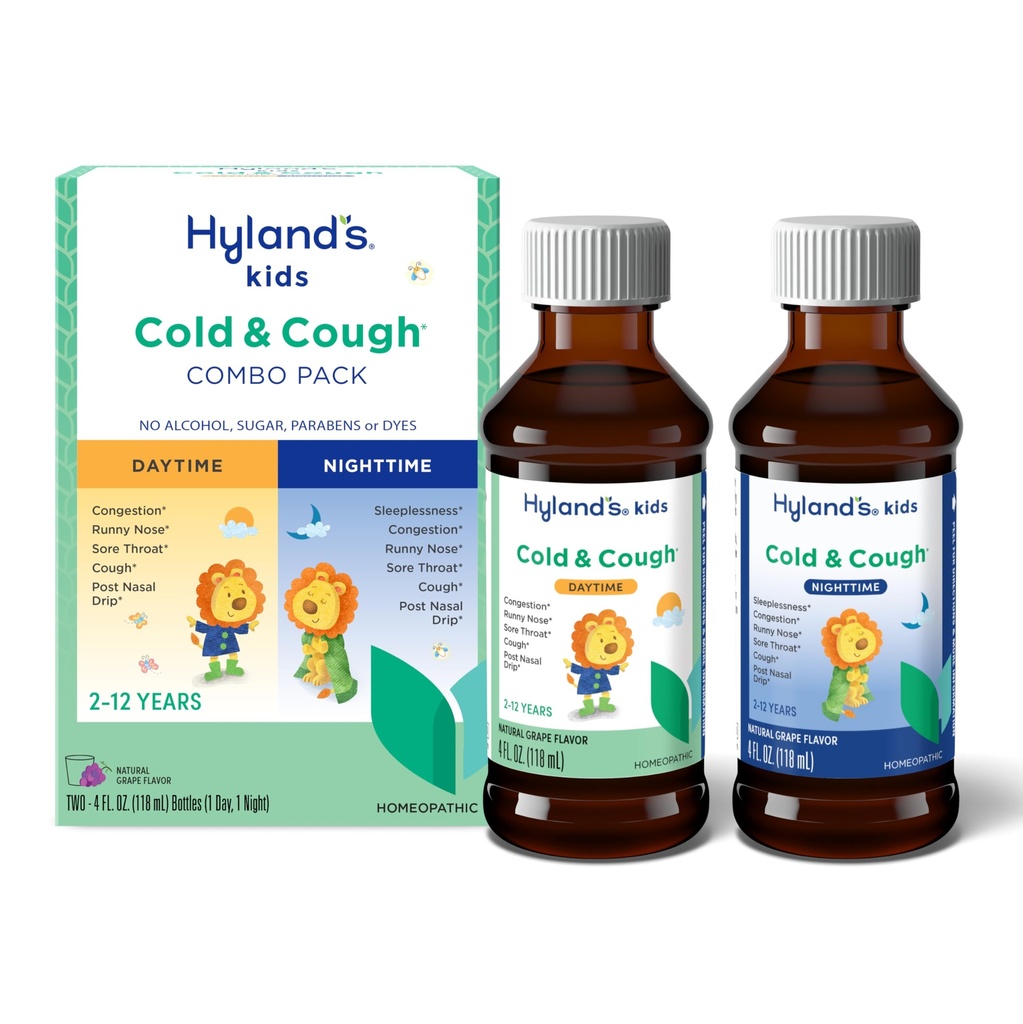 Παιδιά Hyland κρύο και βήχα, Day and Night Combo Pack, Ψυχρή Ιατρική για την ηλικία 2 και πάνω, Grape Syrup Syrup Cough Medicine για τα παιδιά, Nasινικό αποσυμφορητικό, 4 Fl Oz (Pack of 2)