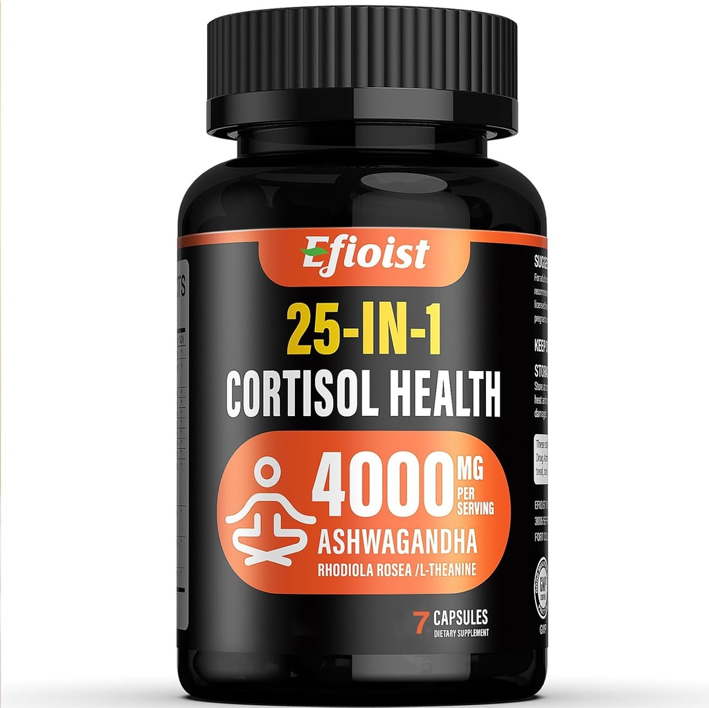 Cortisol Health Supplement, 25-σε-1 Cortisol Reucer για γυναίκες & άνδρες, Cortisol συμπληρώματα για με Ashwagandha, Rhodiola Rosea, L-Θεανίνη, 7 κάψουλες