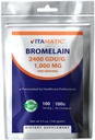 Vitamatic Bromelain Powder 1000mg ανά σερβίς - 2400 GDU/g, Proteolytical Enzymes, Supports Digestion of Proteins, 100 Grams - 100 Servies (Συμπεριλαμβάνεται και το Scoop)