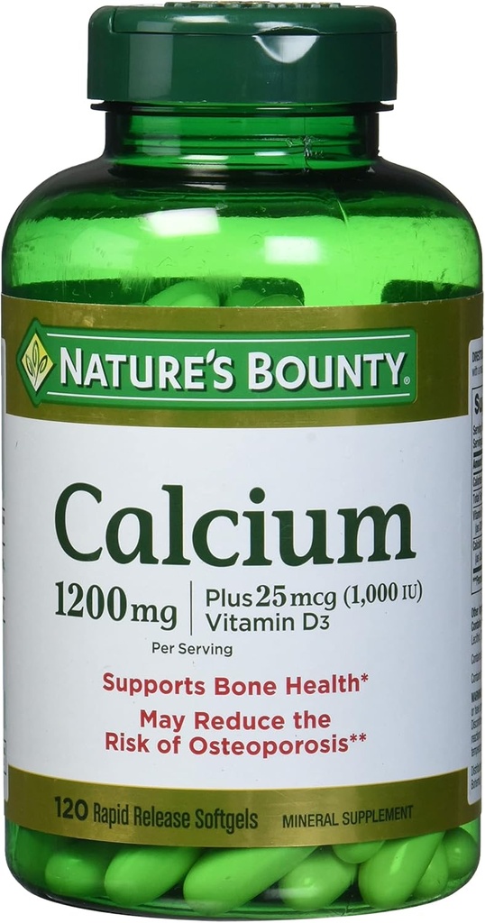 Nature's Bounty Calcium Απορροφώμενα 1200 mg με Liquid Filled Βιταμίνη D, 120 Count