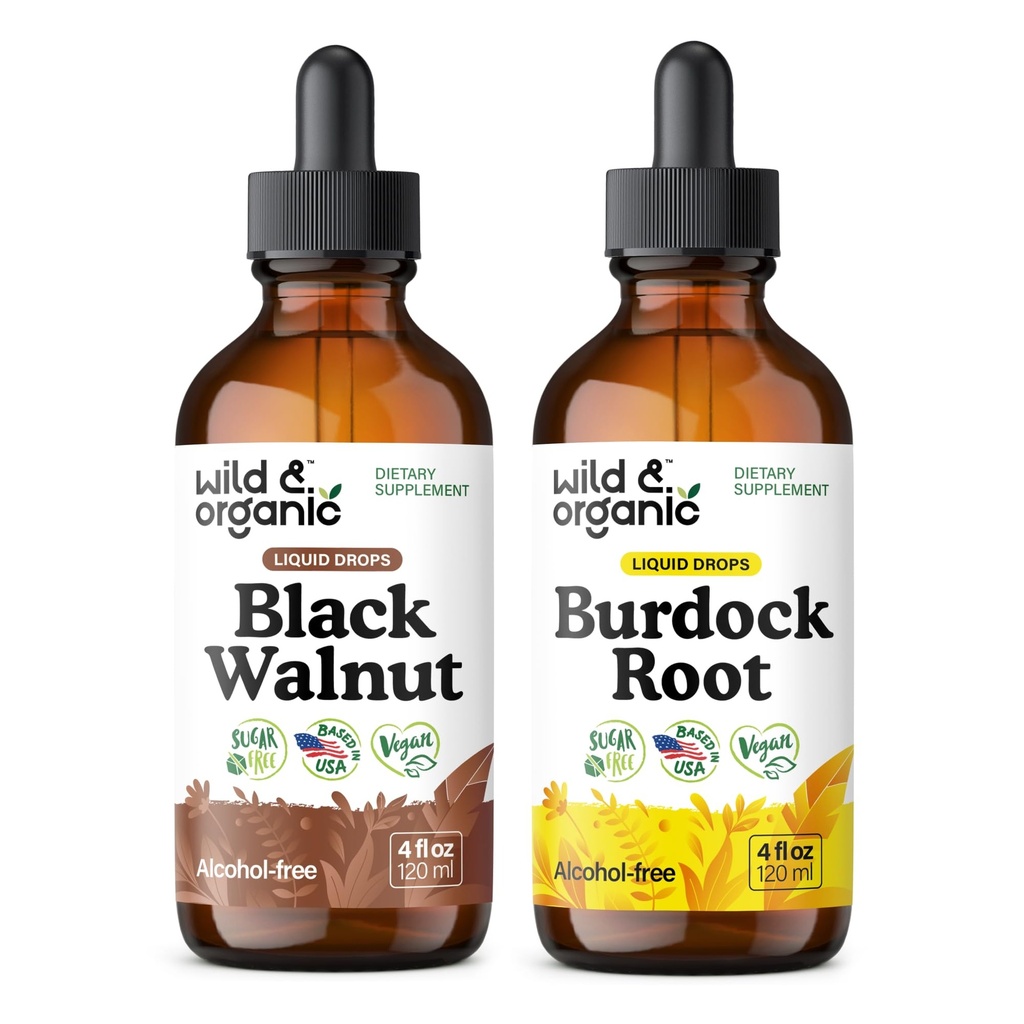 Wild & Organic Black Walnut Tincture 4 fl oz & Burdock Root Tincture 4 fl oz