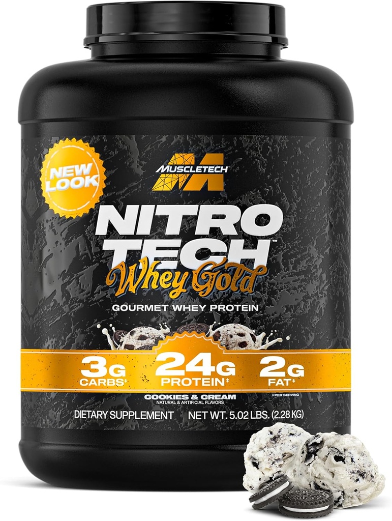 Muscletech Whey Protein Powder (Cookies & Cream, 5LB) - Nitro-Tech Whey Protein Isolate Smoothie Mix for Lean Muscle & Recovery - 24g of Whey Gold Protein for Women & Men - Packaging May Vary