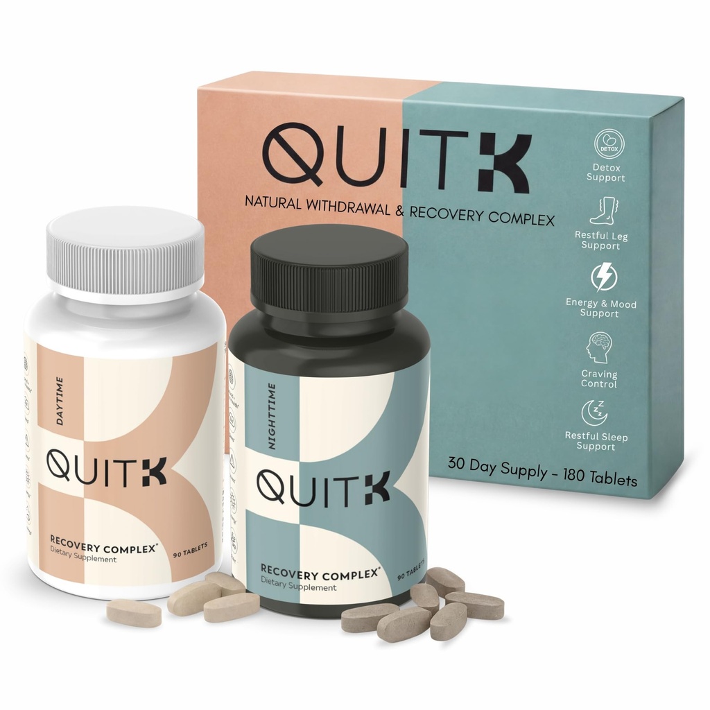 Υποστήριξη απόσυρσης και αποτοξίνωσης – QuitK Recovery Complex – Ύπνος, ενέργεια, άγχος, Mood, & craving Υποστήριξη – Καθημερινή συμπλήρωμα - Γλυκινικό μαγνήσιο, Ashwagandha, GABA, L-Θεανίνη, Agmatine & More