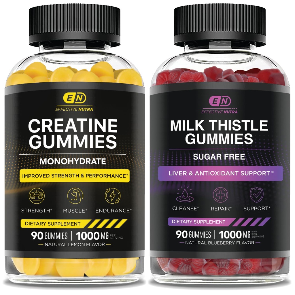 ΑΠΟΤΕΛΕΣΜΑ NUTRA Creatine Monohydrate Gummies 90ct & Γάλα χωρίς ζάχαρη Γαϊδουράγκαθο Gummies 90ct